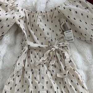 Marshalls Beige Off-Shoulder Midi Dress with Black Dot Print